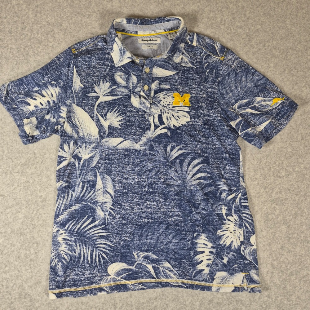 Tommy Bahama Polo Shirt Mens Medium Blue Michigan Wolverines Tropical Trim Fit
